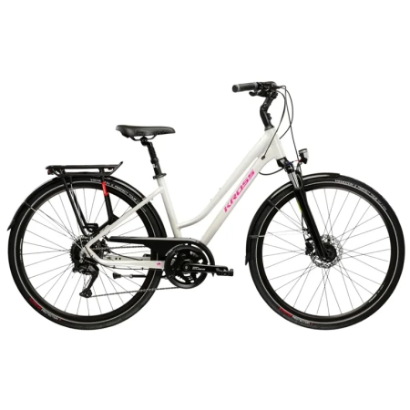 rower trekkingowy kross trans 5.0 damski różowy szary rowex